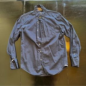 American Eagle Small Blue and White Polkadot Button Down Shirt Dressy Prep